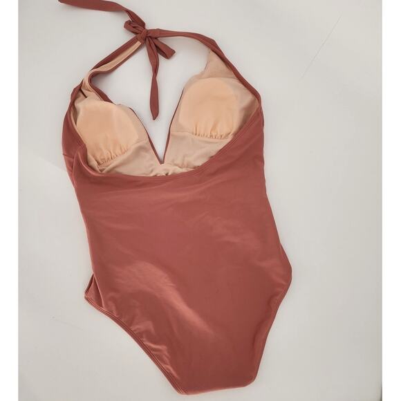 Cupshe Halter Cross Front One-Piece Swimsuit Pink Rose Women’s Size Large - Picture 3 of 10